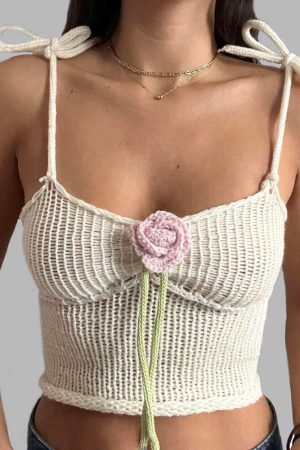 Quick Outfits, Modest Fashion Outfits Ideas Rose Detailed Knitted Crop Top