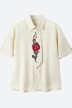 Quick Outfits, Modest Fashion Outfits Ideas Rose Embroidery Tie Shirt