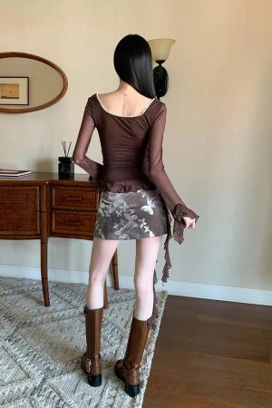 Quick Outfits, Modest Fashion Outfits Ideas Rose Mesh Ruffled Top