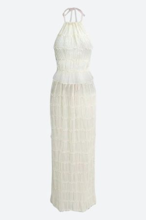 Quick Outfits, Modest Fashion Outfits Ideas Ruched Backless Top & Maxi Skirt Two Piece Set