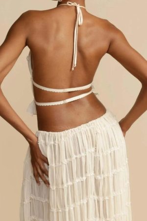 Quick Outfits, Modest Fashion Outfits Ideas Ruched Backless Top & Maxi Skirt Two Piece Set