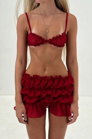 Quick Outfits, Modest Fashion Outfits Ideas Ruched Bra & Mini Skirt Two Piece Set