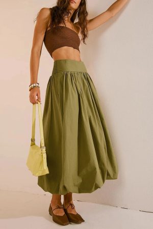 Quick Outfits, Modest Fashion Outfits Ideas Ruched Bubble Hem Midi Skirt