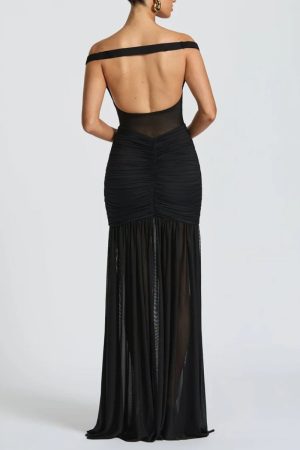 Quick Outfits, Modest Fashion Outfits Ideas Ruched Mesh Maxi Dress