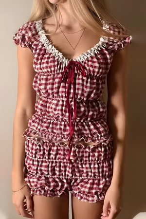 Quick Outfits, Modest Fashion Outfits Ideas Ruched Off Shoulder Top & Shorts Two Piece Set