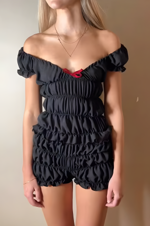 Quick Outfits, Modest Fashion Outfits Ideas Ruched Off Shoulder Top & Shorts Two Piece Set