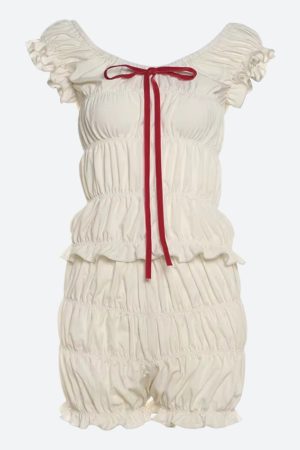 Quick Outfits, Modest Fashion Outfits Ideas Ruched Off Shoulder Top & Shorts Two Piece Set