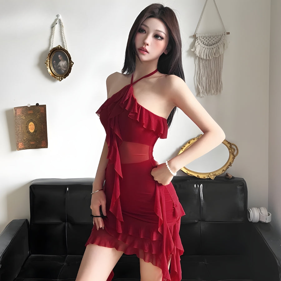 Quick Outfits, Modest Fashion Outfits Ideas Ruffled Halter Neck Mini Dress Quick Outfits, Modest Fashion Outfits Ideas Ruffled Halter Neck Mini Dress