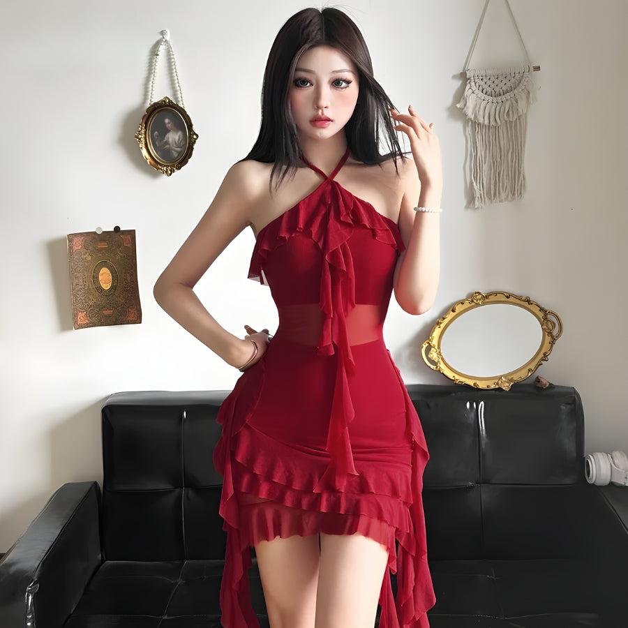 Quick Outfits, Modest Fashion Outfits Ideas Ruffled Halter Neck Mini Dress Quick Outfits, Modest Fashion Outfits Ideas Ruffled Halter Neck Mini Dress