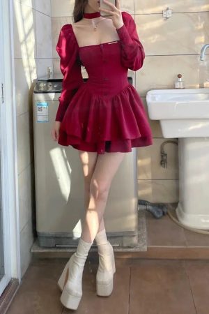 Quick Outfits, Modest Fashion Outfits Ideas Ruffled Layered Corset Mini Dress