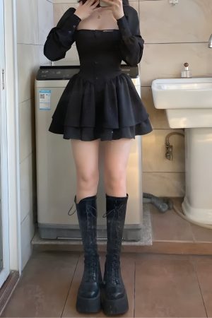 Quick Outfits, Modest Fashion Outfits Ideas Ruffled Layered Corset Mini Dress