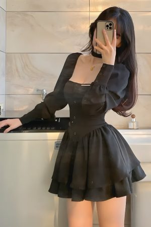 Quick Outfits, Modest Fashion Outfits Ideas Ruffled Layered Corset Mini Dress