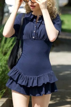 Quick Outfits, Modest Fashion Outfits Ideas Ruffled Polo Mini Dress