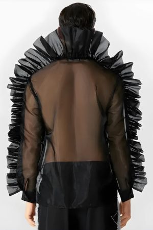 Quick Outfits, Modest Fashion Outfits Ideas Ruffled Sleeve Sheer Shirt