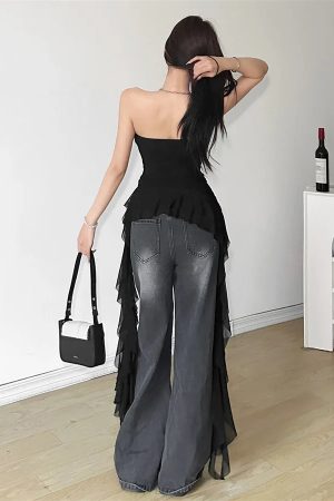 Quick Outfits, Modest Fashion Outfits Ideas Ruffled Strapless Top