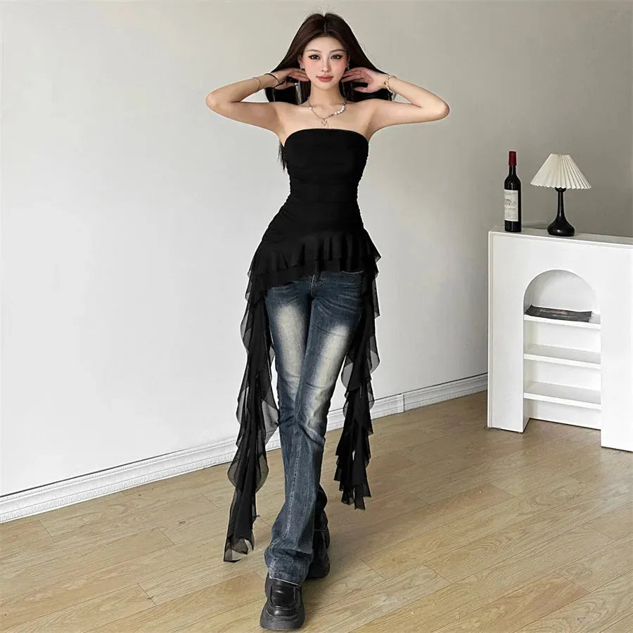 Quick Outfits, Modest Fashion Outfits Ideas Ruffled Strapless Top Quick Outfits, Modest Fashion Outfits Ideas Ruffled Strapless Top