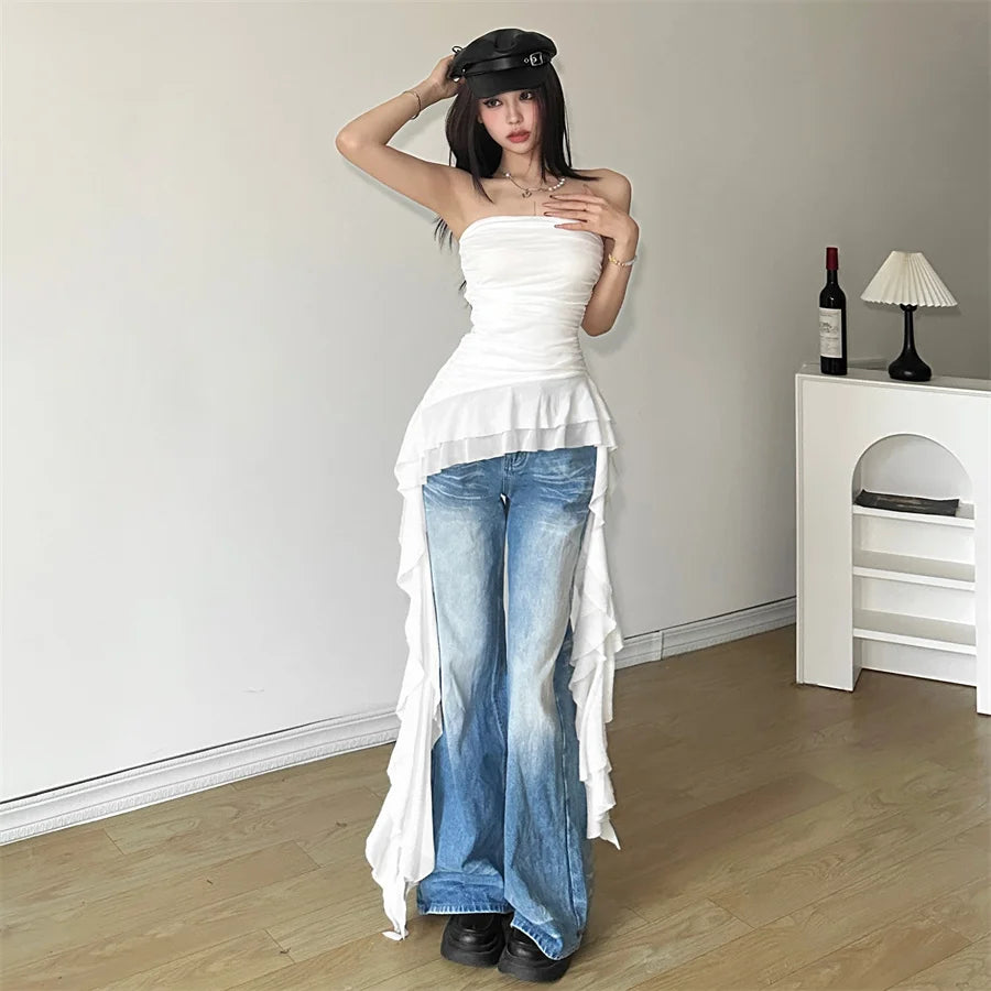 Quick Outfits, Modest Fashion Outfits Ideas Ruffled Strapless Top Quick Outfits, Modest Fashion Outfits Ideas Ruffled Strapless Top