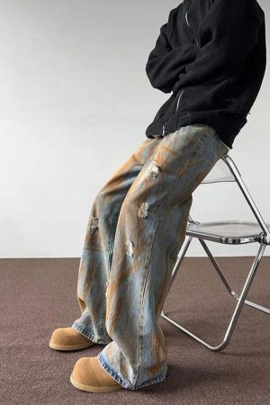 Quick Outfits, Modest Fashion Outfits Ideas Rusty Pattern Wide Leg Denim Jeans