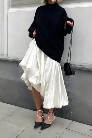 Quick Outfits, Modest Fashion Outfits Ideas Satin Bubble Midi Skirt