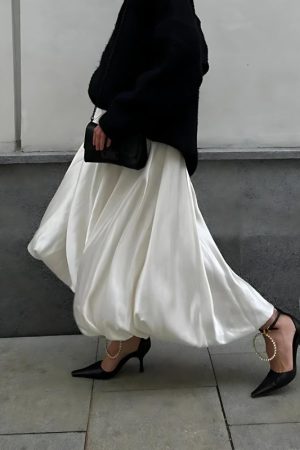 Quick Outfits, Modest Fashion Outfits Ideas Satin Bubble Midi Skirt