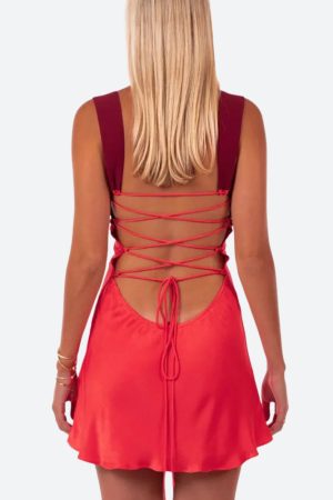 Quick Outfits, Modest Fashion Outfits Ideas Satin Lace Up Backless Mini Dress