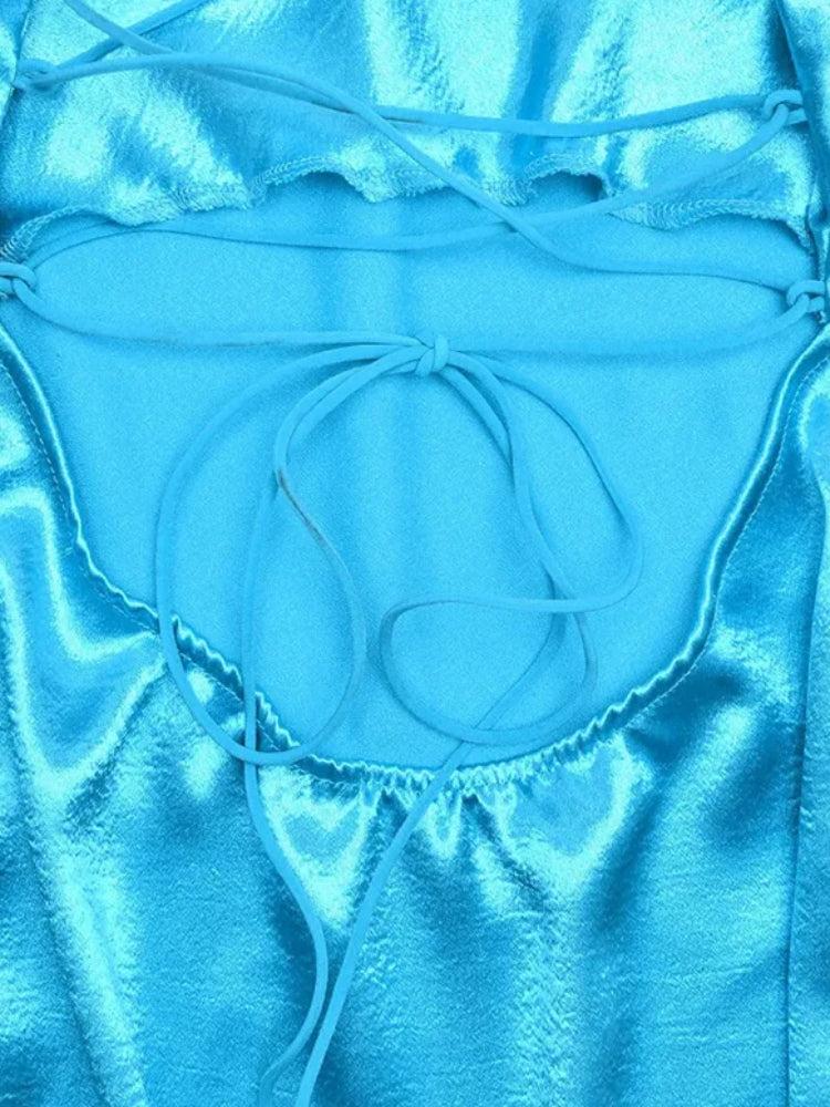 Quick Outfits, Modest Fashion Outfits Ideas Satin Lace Up Backless Mini Dress Quick Outfits, Modest Fashion Outfits Ideas Satin Lace Up Backless Mini Dress