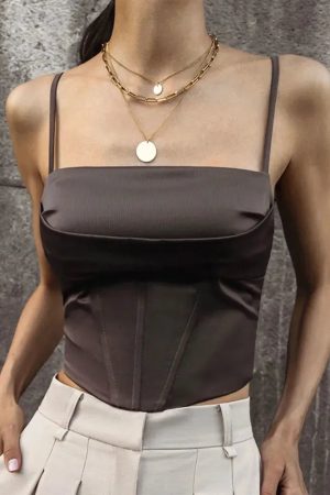 Quick Outfits, Modest Fashion Outfits Ideas Satin Lace Up Corset Top