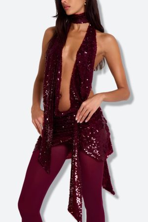 Quick Outfits, Modest Fashion Outfits Ideas Sequined Backless Mini Dress
