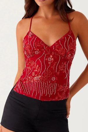 Quick Outfits, Modest Fashion Outfits Ideas Sequined Beaded Backless Top