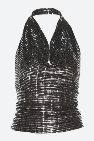 Quick Outfits, Modest Fashion Outfits Ideas Sequined Halter Neck Top