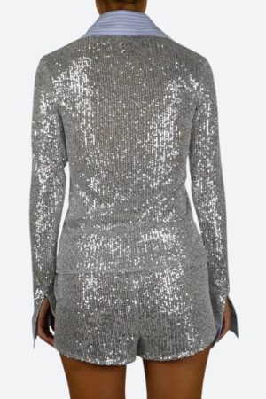 Quick Outfits, Modest Fashion Outfits Ideas Sequined Shirt & Shorts Two Piece Set