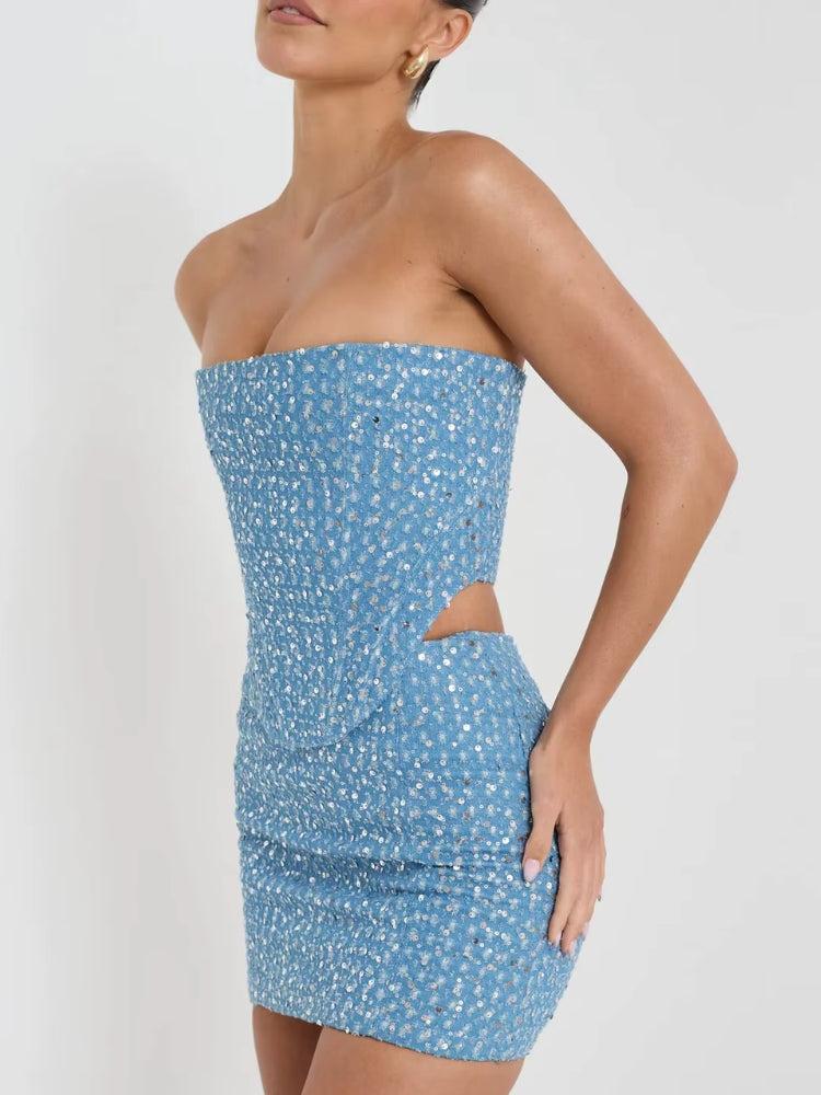 Quick Outfits, Modest Fashion Outfits Ideas Sequined Tube Top & Mini Skirt Two Piece Set Quick Outfits, Modest Fashion Outfits Ideas Sequined Tube Top & Mini Skirt Two Piece Set