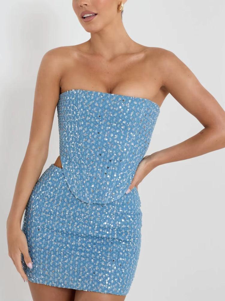 Quick Outfits, Modest Fashion Outfits Ideas Sequined Tube Top & Mini Skirt Two Piece Set Quick Outfits, Modest Fashion Outfits Ideas Sequined Tube Top & Mini Skirt Two Piece Set