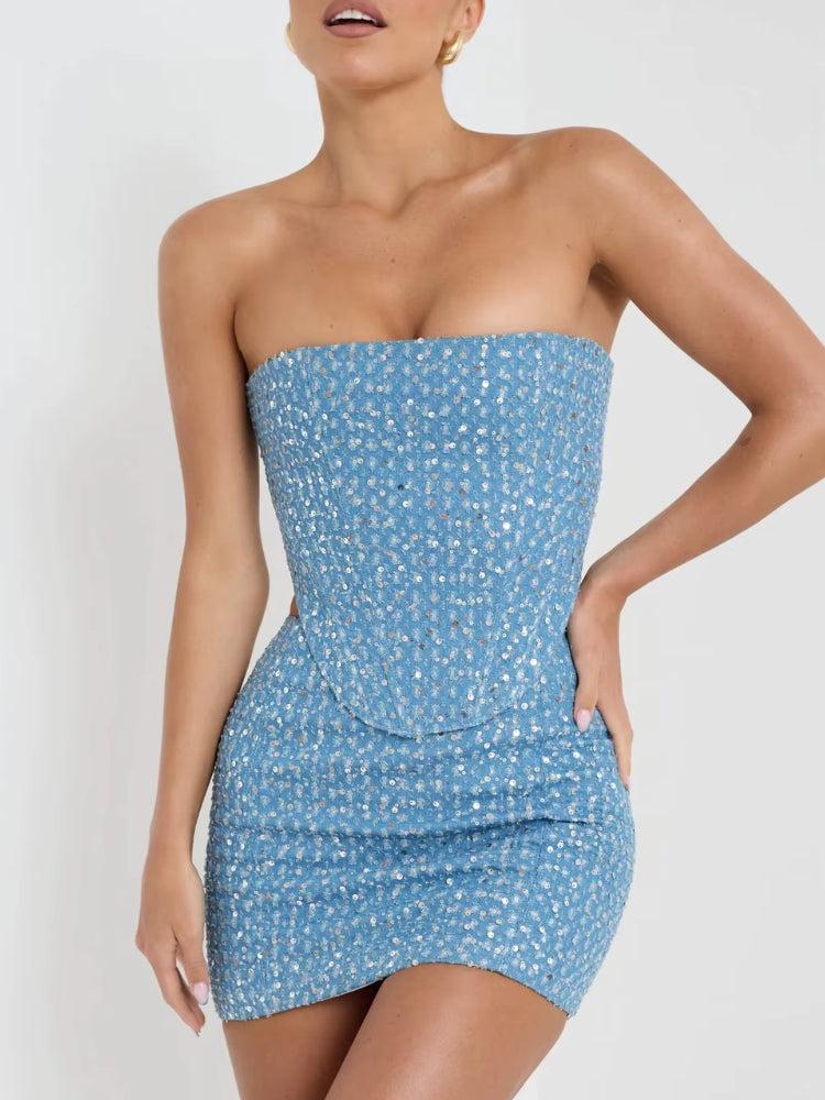 Quick Outfits, Modest Fashion Outfits Ideas Sequined Tube Top & Mini Skirt Two Piece Set Quick Outfits, Modest Fashion Outfits Ideas Sequined Tube Top & Mini Skirt Two Piece Set