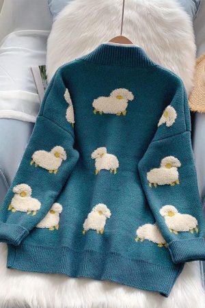 Quick Outfits, Modest Fashion Outfits Ideas Sheep Embroidery Knitted Cardigan