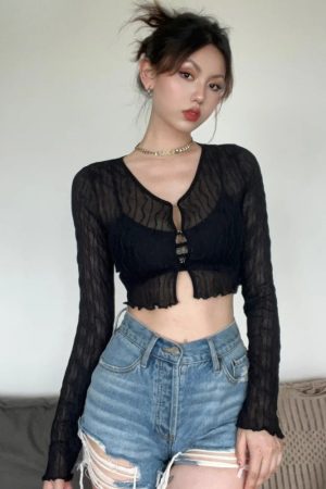 Quick Outfits, Modest Fashion Outfits Ideas Sheer Crop Top