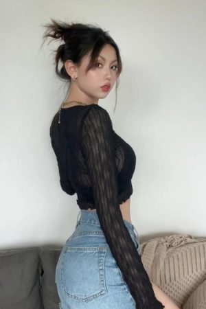 Quick Outfits, Modest Fashion Outfits Ideas Sheer Crop Top