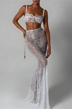 Quick Outfits, Modest Fashion Outfits Ideas Sheer Lace Two Pieces Set