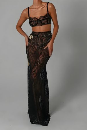 Quick Outfits, Modest Fashion Outfits Ideas Sheer Lace Two Pieces Set