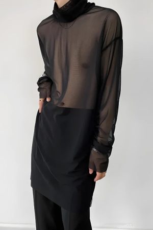 Quick Outfits, Modest Fashion Outfits Ideas Sheer Mesh Turtle Neck Top