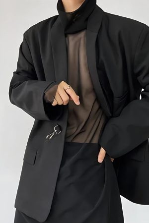 Quick Outfits, Modest Fashion Outfits Ideas Sheer Mesh Turtle Neck Top