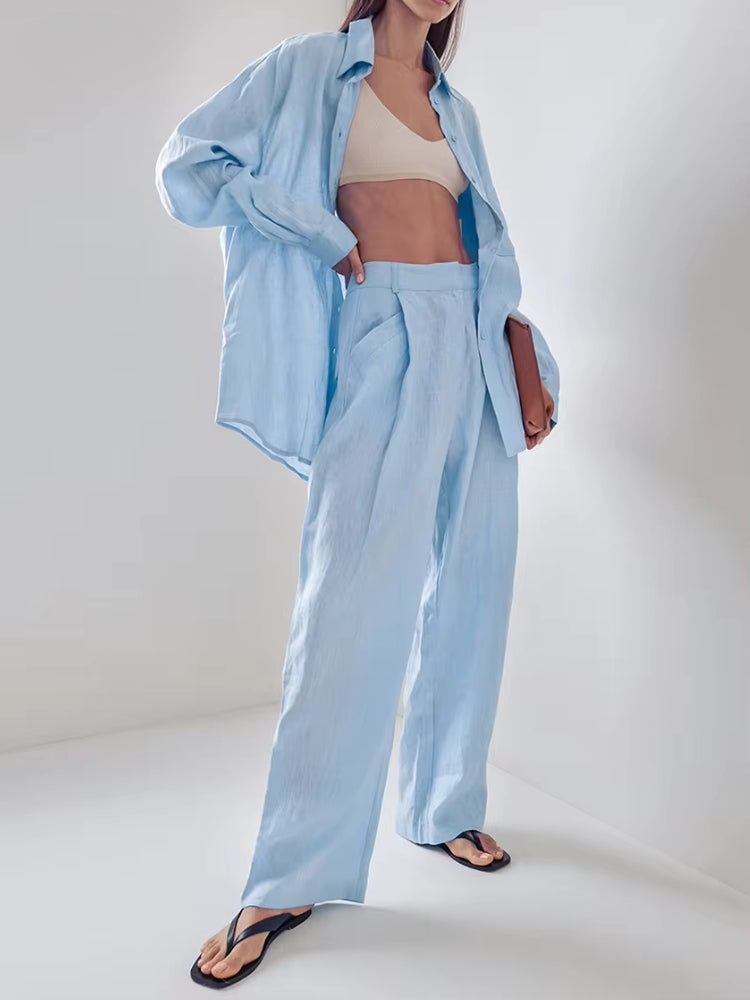 Quick Outfits, Modest Fashion Outfits Ideas Shirt & Pants Blue Two Piece Set Quick Outfits, Modest Fashion Outfits Ideas Shirt & Pants Blue Two Piece Set