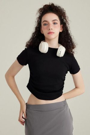 Quick Outfits, Modest Fashion Outfits Ideas Side Ruched Crop Top