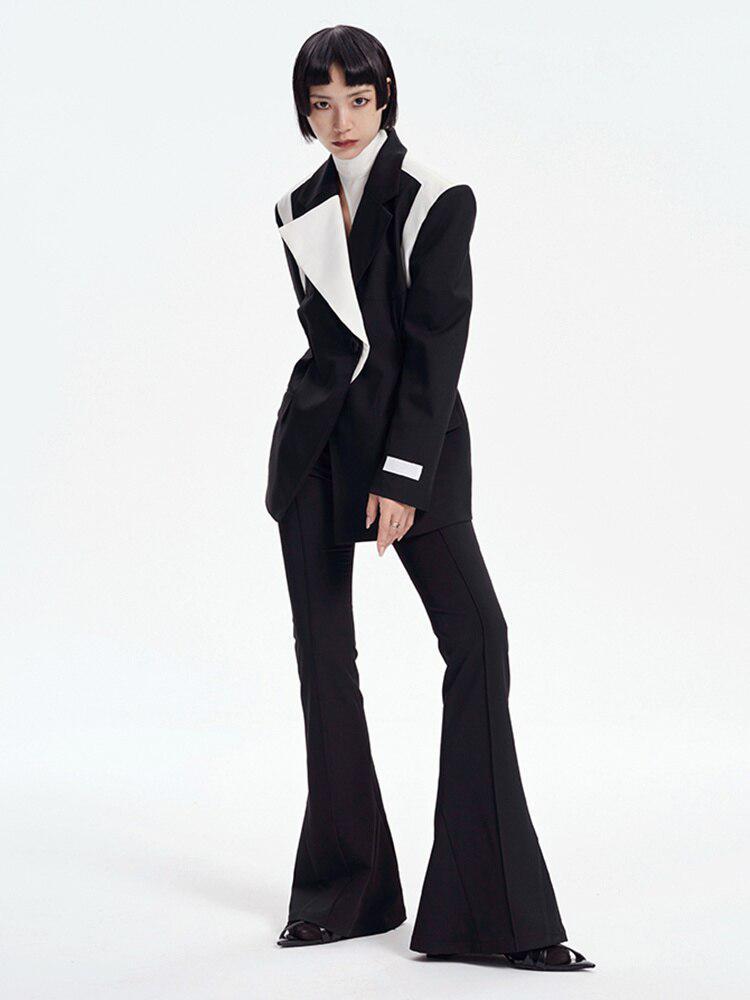 Quick Outfits, Modest Fashion Outfits Ideas Single Button Color Block Blazer Quick Outfits, Modest Fashion Outfits Ideas Single Button Color Block Blazer