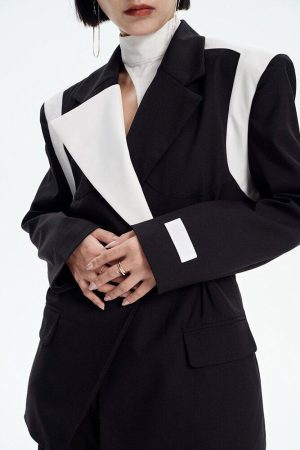 Quick Outfits, Modest Fashion Outfits Ideas Single Button Color Block Blazer