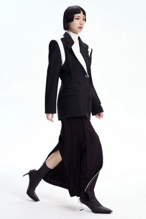 Quick Outfits, Modest Fashion Outfits Ideas Single Button Color Block Blazer