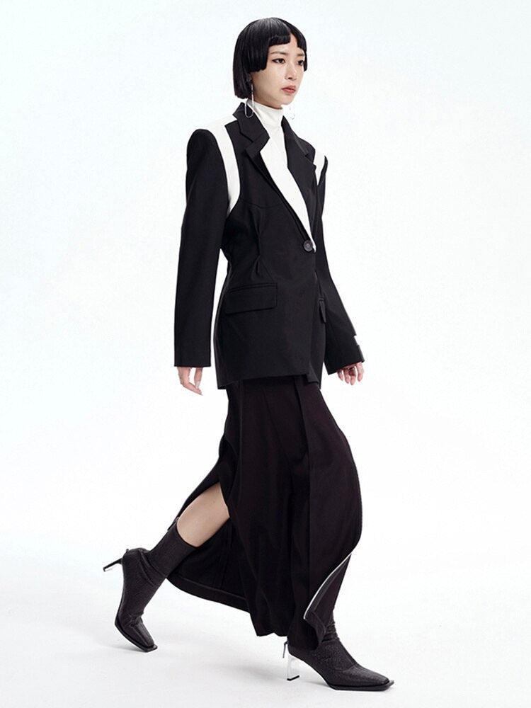 Quick Outfits, Modest Fashion Outfits Ideas Single Button Color Block Blazer Quick Outfits, Modest Fashion Outfits Ideas Single Button Color Block Blazer