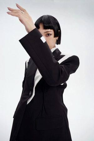 Quick Outfits, Modest Fashion Outfits Ideas Single Button Color Block Blazer