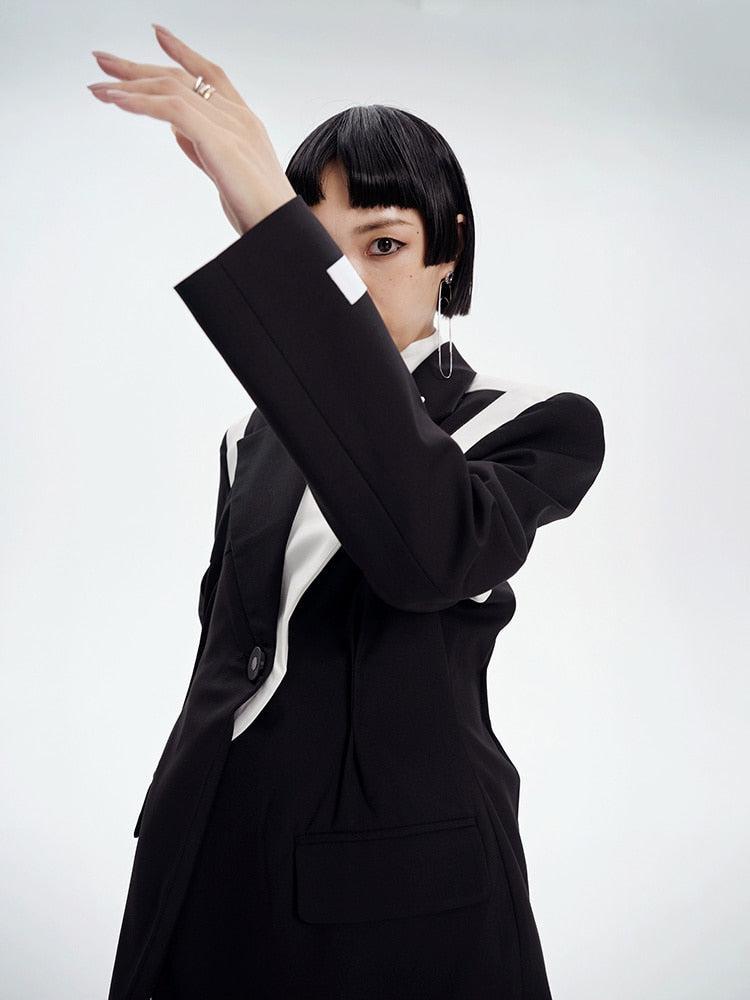 Quick Outfits, Modest Fashion Outfits Ideas Single Button Color Block Blazer Quick Outfits, Modest Fashion Outfits Ideas Single Button Color Block Blazer