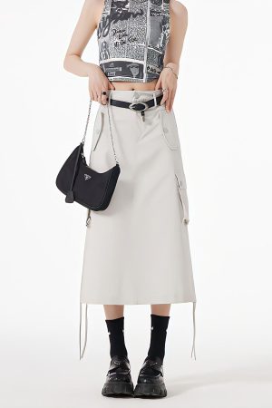 Quick Outfits, Modest Fashion Outfits Ideas Slit & String Detailed Cargo Midi Skirt